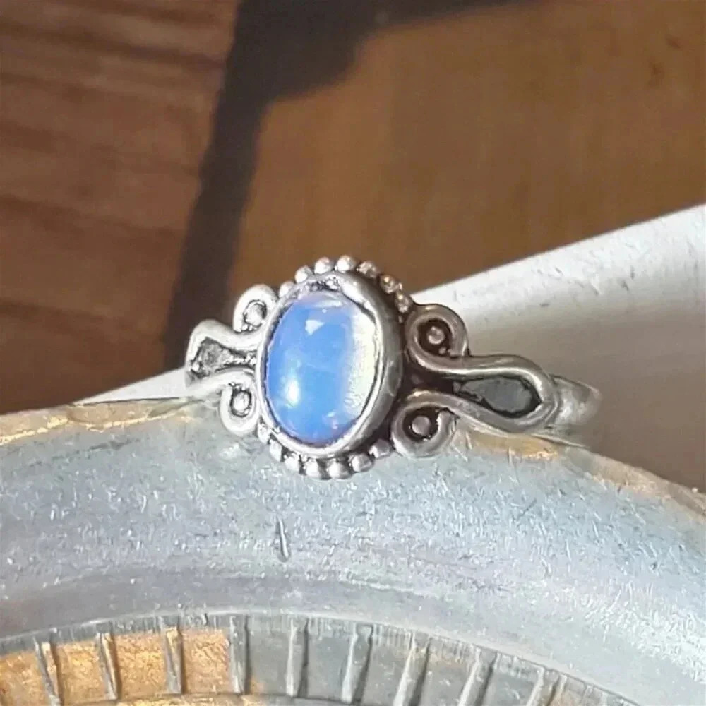 Artisan India Opalite 925 Sterling Silver Plated Gemstone Ring Size 7.5 - Picture 4 of 9